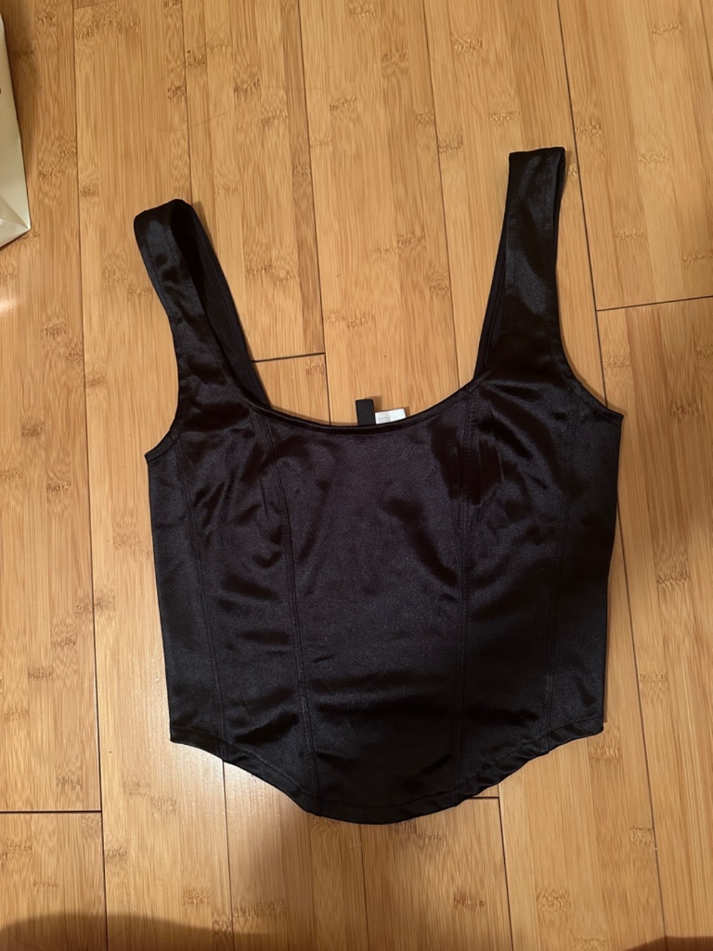 H&M Black Satin Scoop Neck Crop Top